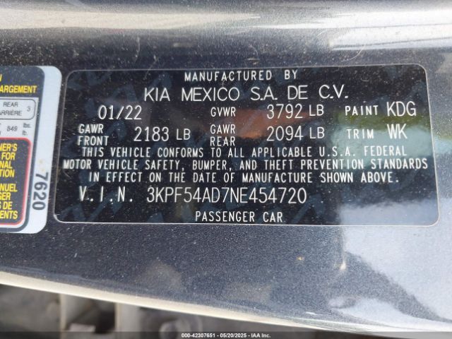 3KPF54AD7NE454720 KIA Forte Gt-line