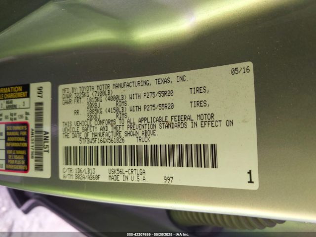 5TFBW5F16GX561826 Toyota Tundra Limited 5.7l V8
