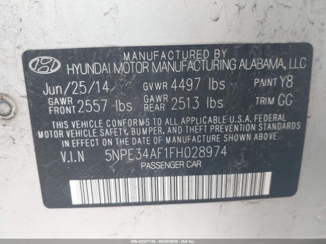 5NPE34AF1FH028974 Hyundai Sonata Limited