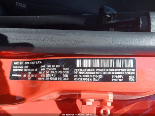 ZACCJABB9HPF64850 Jeep Renegade Altitude Fwd