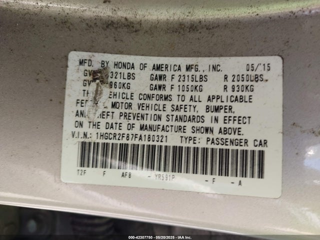 Honda k24w1 2015 1HGCR2F87FA180321 Image 9