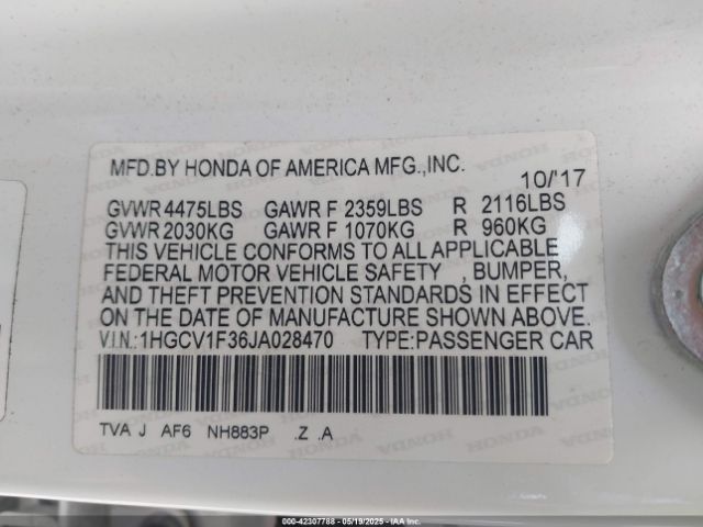 1HGCV1F36JA028470 Honda Accord Sport