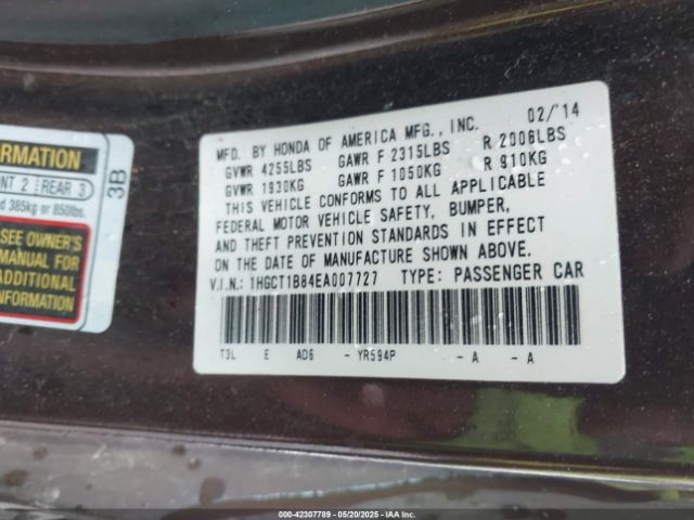 1HGCT1B84EA007727 Honda Accord Ex-l