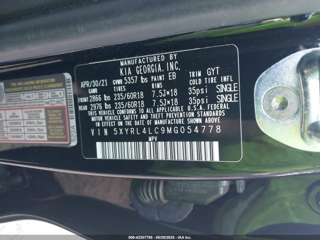 5XYRL4LC9MG054778 KIA gdi theta-iii