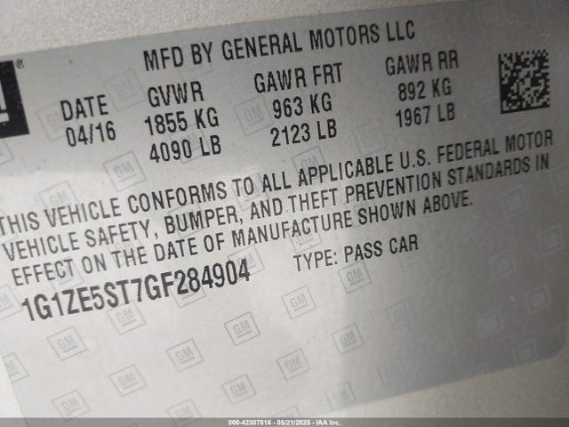 1G1ZE5ST7GF284904 Chevrolet lfv - di: direct injection, vvt, gen1 gmna