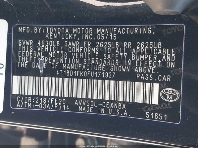 4T1BD1FK0FU171937 Toyota Camry Hybrid Le
