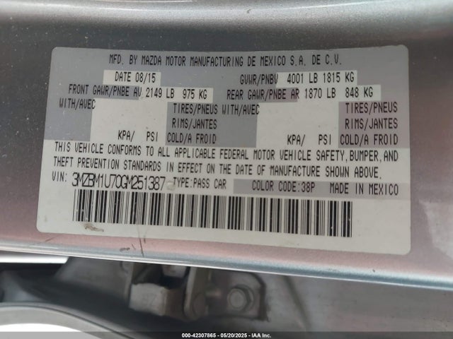 3MZBM1U70GM251387 Mazda pe