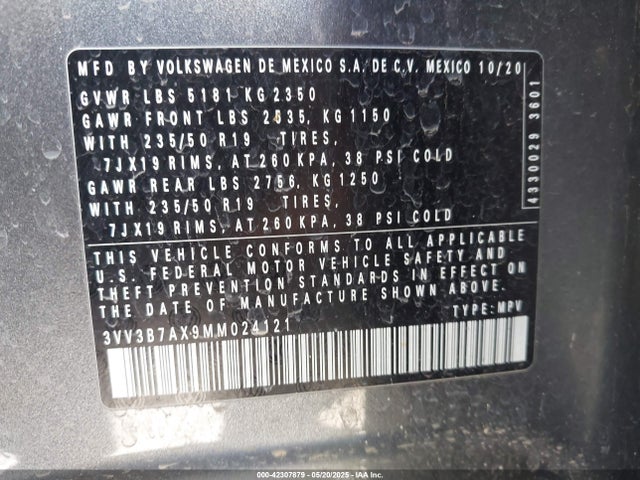 3VV3B7AX9MM024121 Volkswagen 2021