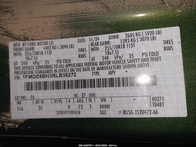 1FMDE8BH3RLB38272 Ford ecoboost