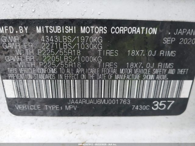2021 MITSUBISHI OUTLANDER SPORT JA4ARUAU6MU001763 Photo 8