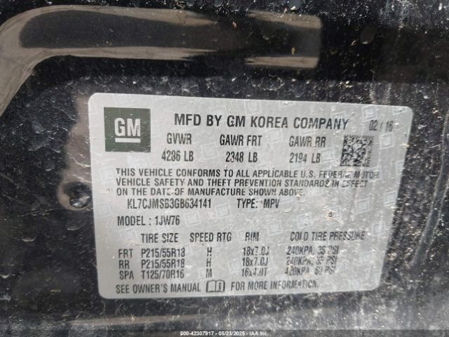 KL7CJMSB3GB634141 Chevrolet TRAX LTZ