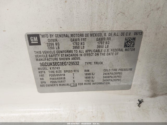 3GCUKSEC0EG129532 Chevrolet Silverado 1500 1lz