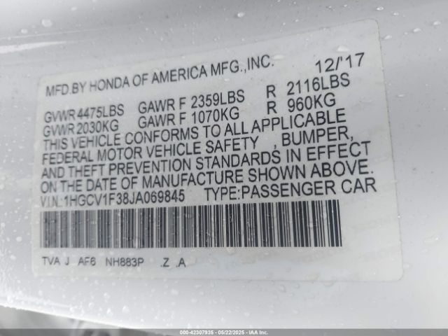 1HGCV1F38JA069845 Honda Accord Sport