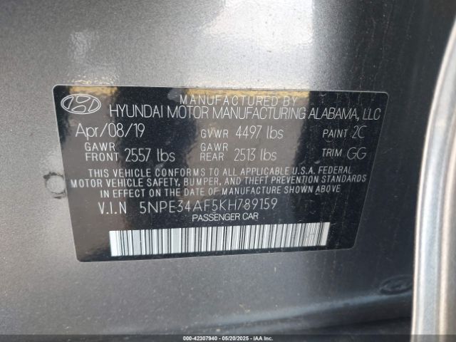 2019 HYUNDAI SONATA 5NPE34AF5KH789159 Photo 8
