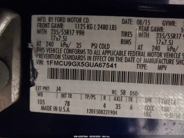 1FMCU9GX5GUA67541 Ford ESCAPE SE