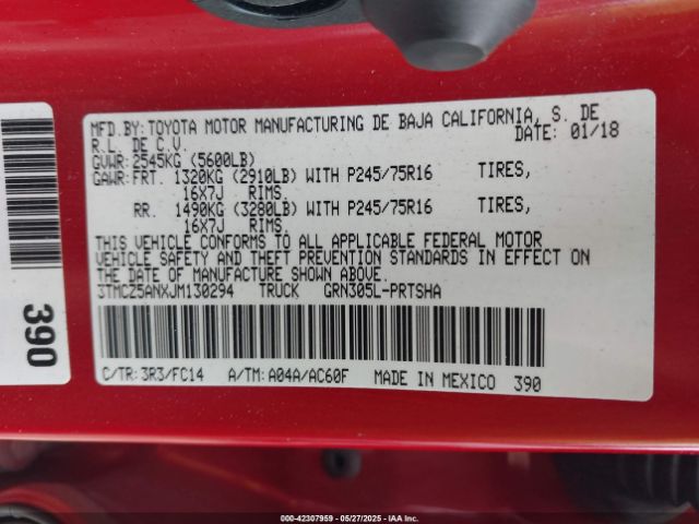 3TMCZ5ANXJM130294 Toyota Tacoma Sr5 V6