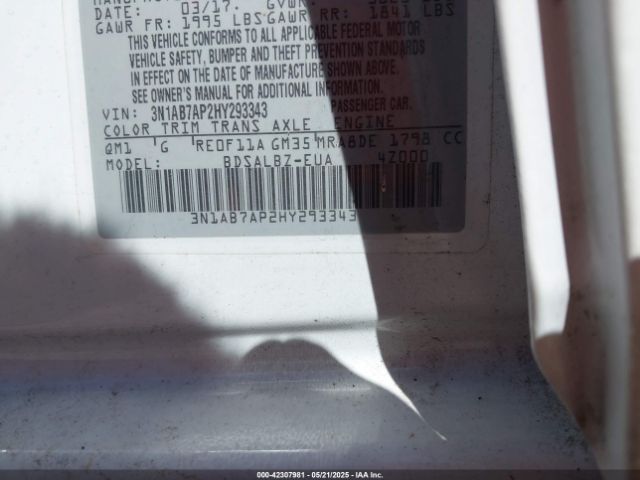 3N1AB7AP2HY293343 Nissan SENTRA S
