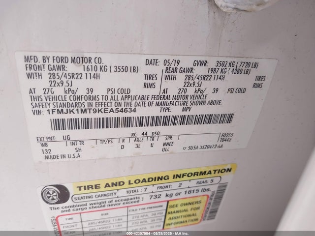 1FMJK1MT9KEA54634 Ford 3.5l gtdi