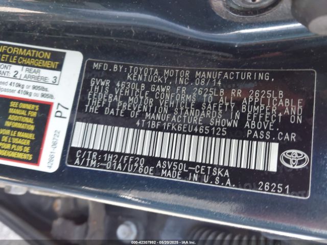 4T1BF1FK6EU465125 Toyota CAMRY SE