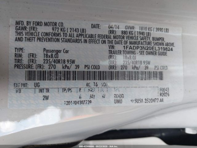 1FADP3N20EL319824 Ford Focus Titanium