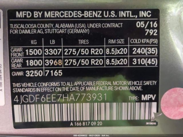4JGDF6EE7HA773931 Mercedes-Benz Gls 450 4matic