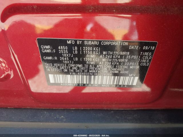 2019 SUBARU OUTBACK 4S4BSENC3K3228364 Photo 8