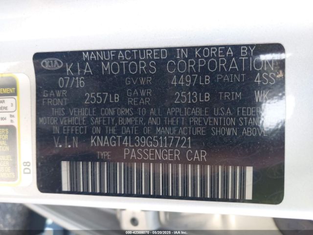 KNAGT4L39G5117721 KIA Optima Lx