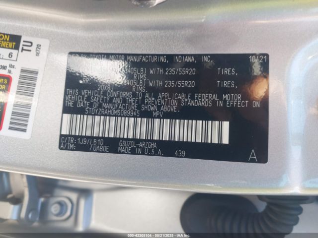 2021 TOYOTA HIGHLANDER 5TDYZRAH0MS089945 Photo 8