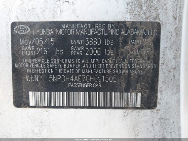 5NPDH4AE7GH691505 Hyundai dohc mpi nu