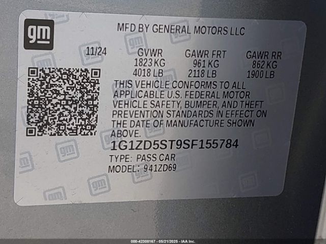 1G1ZD5ST9SF155784 Chevrolet Malibu Fwd 1lt