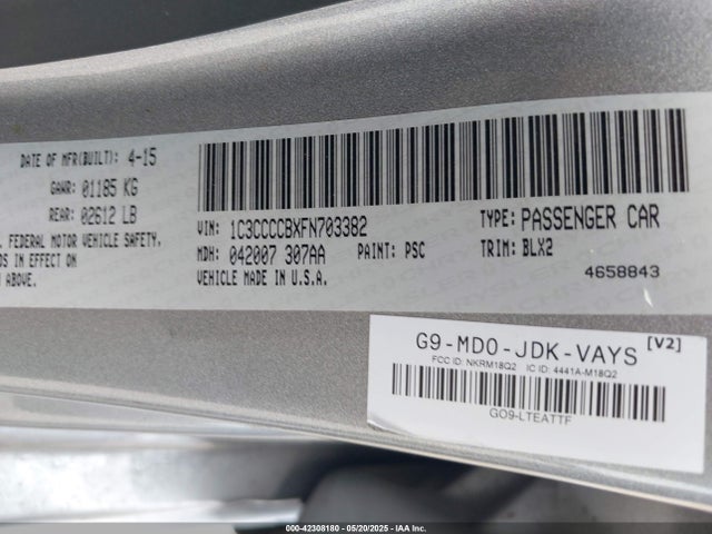 Продаж на аукціоні авто 2015 Chrysler 200 C, vin: 1C3CCCCBXFN703382, номер лоту: 42308180