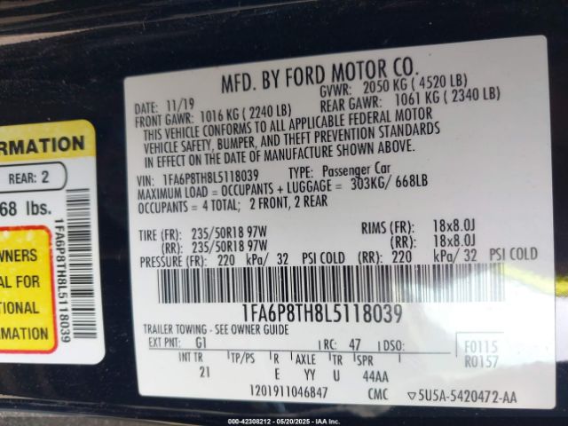 2020 FORD MUSTANG 1FA6P8TH8L5118039 Photo 8