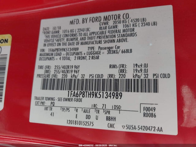 Ford 4v 2019 1FA6P8TH9K5134989 Image 9