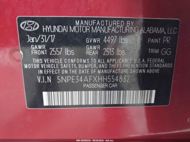 5NPE34AFXHH554832 Hyundai Sonata Sport