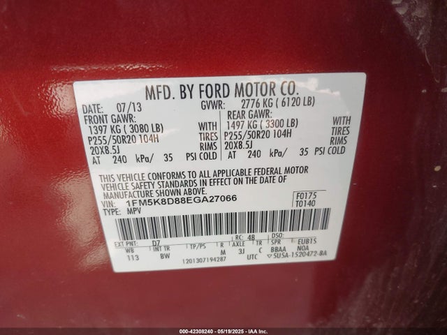 1FM5K8D88EGA27066 Ford EXPLORER XLT