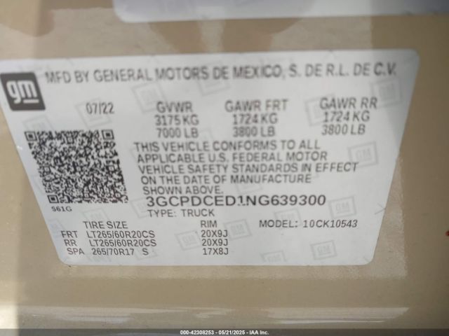 3GCPDCED1NG639300 Chevrolet Silverado 1500 4wd  Short Bed Custom Trail Boss