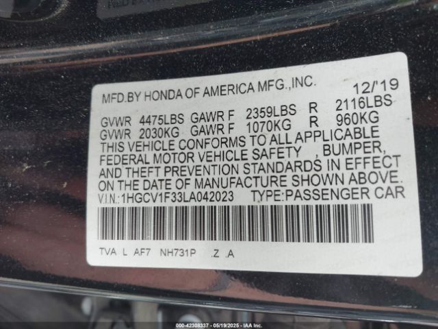 2020 HONDA ACCORD 1HGCV1F33LA042023 Photo 8