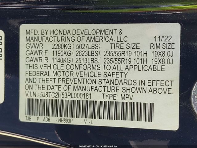 5J8TC2H53PL000181 Acura Rdx Technology Package