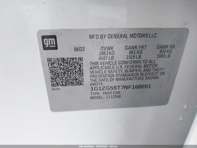 1G1ZG5ST7NF168691 Chevrolet lfv - direct injection, variable valve timing, gen 1 gmna