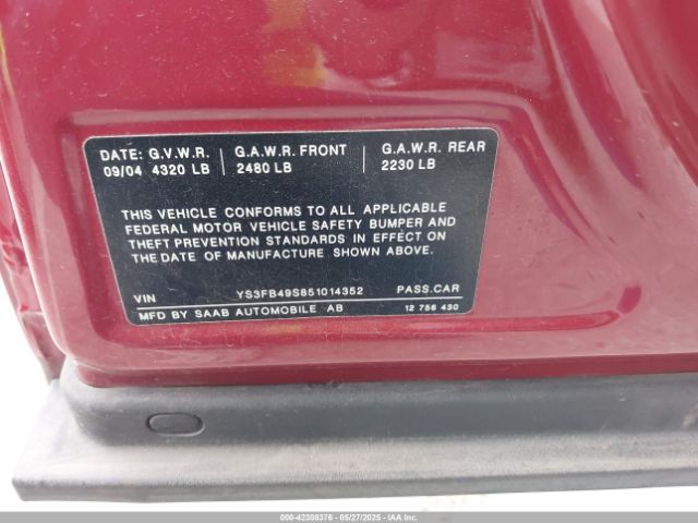 2005 SAAB 9-3 YS3FB49S851014352 Photo 8