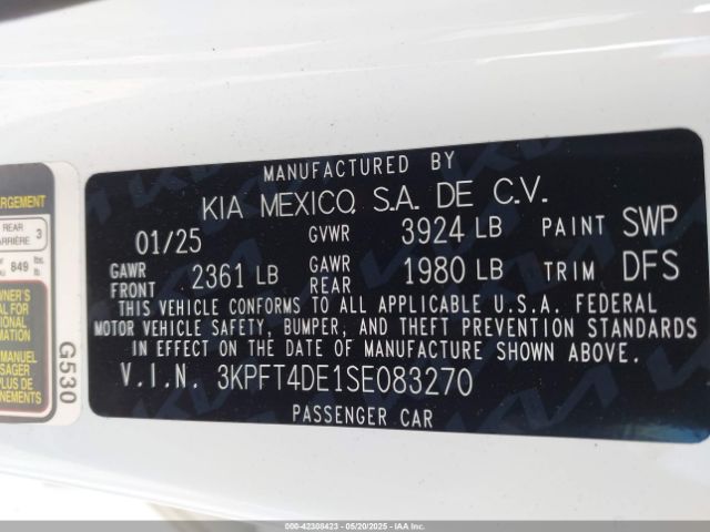 3KPFT4DE1SE083270 KIA K4 Lx