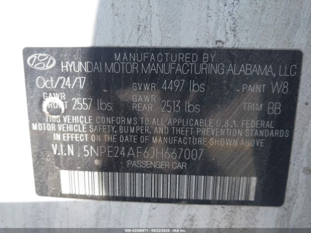2018 HYUNDAI SONATA 5NPE24AF6JH667007 Photo 8