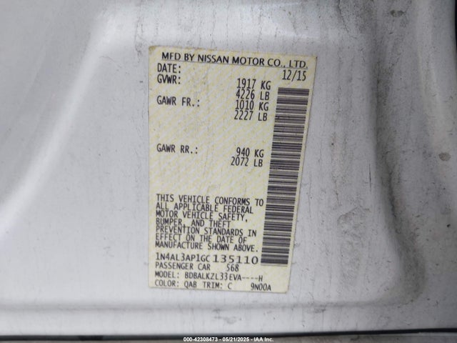 1N4AL3AP1GC135110 Nissan Altima 2.5 Sv