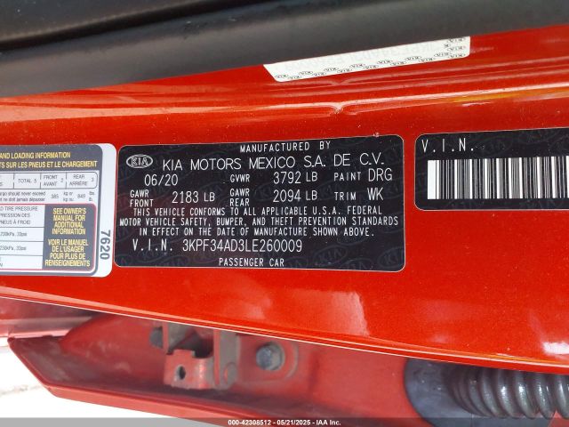 3KPF34AD3LE260009 KIA Forte Gt-line