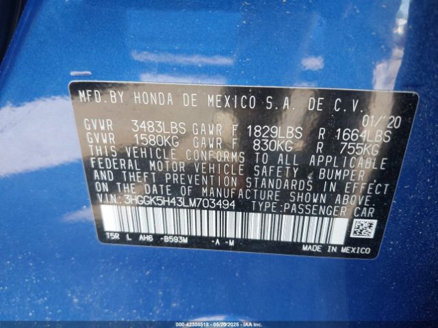 3HGGK5H43LM703494 Honda FIT LX