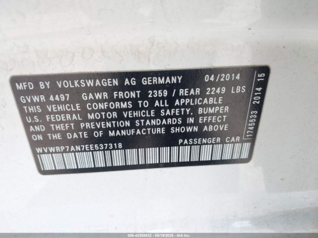 WVWRP7AN7EE537318 Volkswagen Cc 2.0t Executive