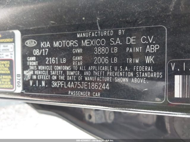 3KPFL4A75JE186244 KIA FORTE LX