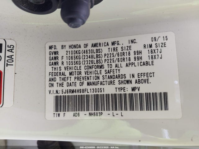 5J6RM4H98FL130051 Honda Cr-v Touring