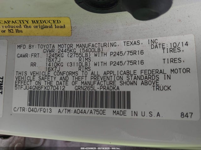 5TFJU4GN6FX070412 Toyota 1gr-fe