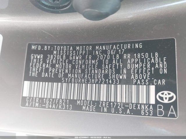 5YFBURHE3HP721433 Toyota COROLLA LE